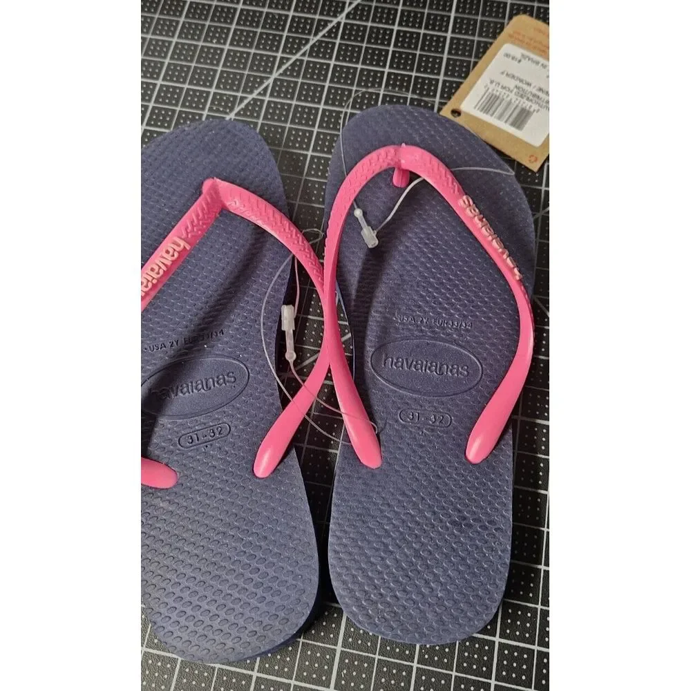 NWT Havaianas Brazil made Blue & Neon PInk Flip Flop kids 2Y/foot‎ 20.7- 21cm